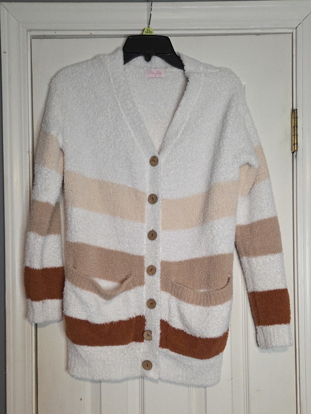 Pink Lily Cream & Brown Striped Button-Front Cardigan